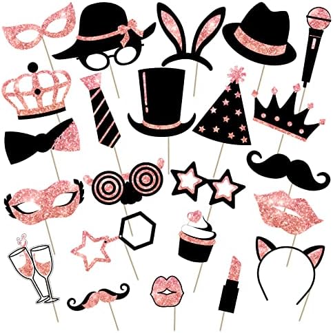Zonon 24 Pcs Funny Photo Booth Props Set Black Gold Birthday,Rose Golden by Zonon