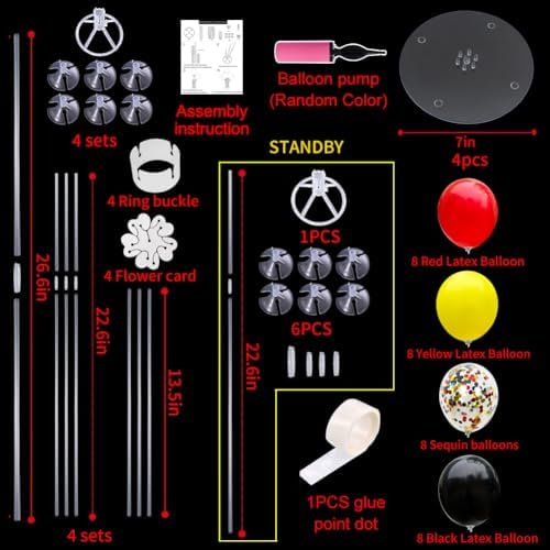 TONIFUL Mouse Birthday Table Decorations Red Yellow Black Table Centerpiece Balloons Stand Holder Kit for Mouse Theme Favor Baby Shower Kids Party Supplies - Image 2
