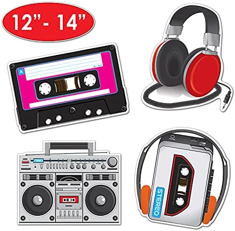 Beistle 4 Piece Paper I Love The 80’s Cassette Player Cut Outs Retro 1980’s Party Supplies Music Theme Wall Decorations, 12" - 14", Multicolored - Image 2