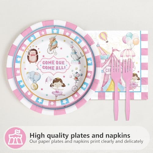 Grencian 96Pcs Pink Circus Carnival Birthday Party Supplies, Serves 24 - Image 3