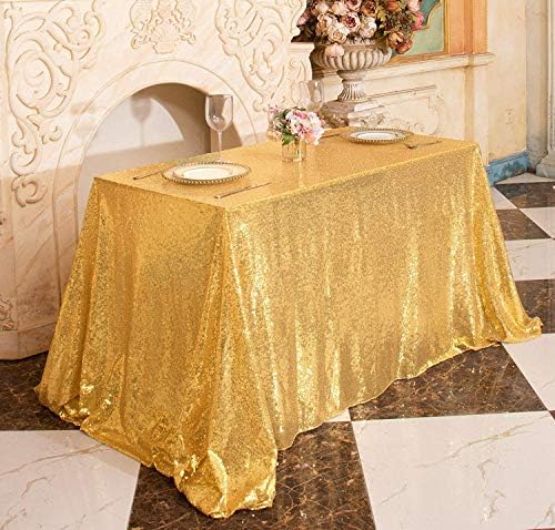 Eternal Beauty Gold 50x80 Inch New Years Eve Sequin Tablecloth - Image 3