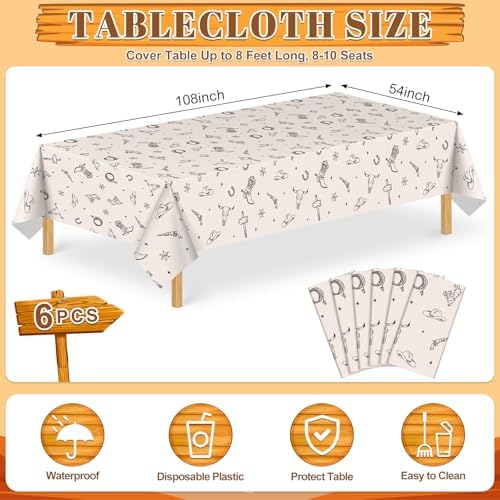 6 Pack Western Cowboy Party Decorations Tablecloth, Rodeo Table Covers - Image 2