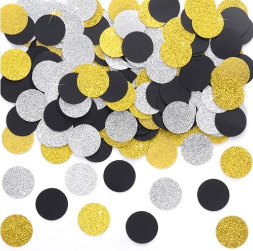 MOWO Gold Black and Silver Confetti Table Decoration, 1.2'', 200pc by MOWO