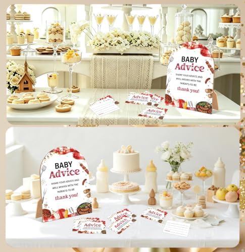 Baby-Q Baby Shower Games, BBQ Advice For Parents To Be, 6x8 Inch Arch Wooden Sign With Stand And 50 Advice Cards, Gender Reveal Party Supplies & Decorations -LN12 - Image 5