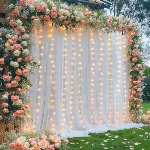 30×10ft White Tulle Backdrop Curtain with Lights String for Parties, Sheer Photo Backdrop Curtains for Wedding Party Photography Background - Image 6