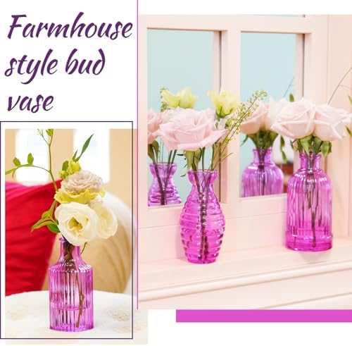 24PCS Bud Vases for Decor Cool Hot Pink Small Glass Flower Vase in Bulk Wedding Centerpieces Bridal Shower Decorations for Women - Image 3