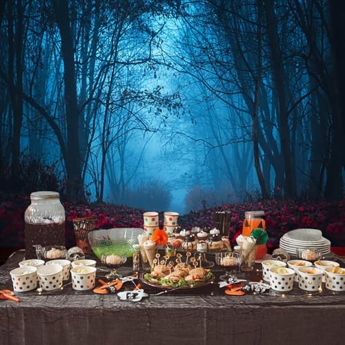 Autumn Forest Backdrop for Halloween Eve Party Mystic Blue Red Maple Leaves Foggy Woods Pathway Thanksgiving Background Photography Studio Photo Booth Props 8x6ft - Image 4