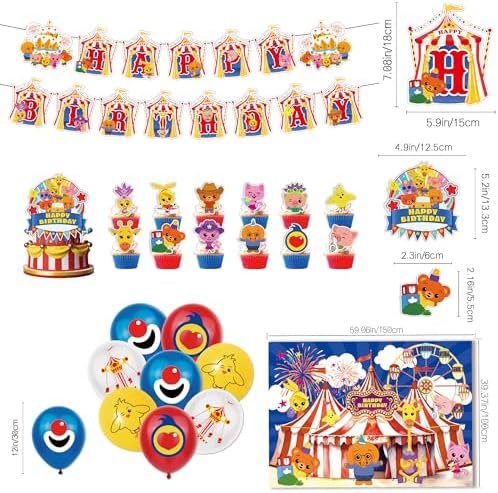Circus Theme Birthday Party Decorations, Cartoon Carnival Animal Party Supplies with Happy Birthday Banner, Backdrop, Balloons, Cake & Cupcake Toppers for Carnival Themed Kids Birthday Party Decor - Image 3