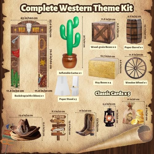 Fovths 15 Pcs Western Cowboy Rodeo Party Decoration Kit Trunk or Treat Car Decor Large Backdrop Hay Bales Boxes Inflatable Cactus Barrel Cardboard Photo Prop Decor for Western Birthday Theme Party - Image 2