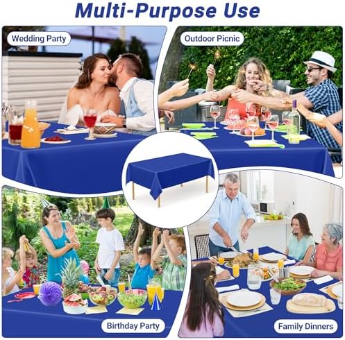QZYL 2 Pack Picnic Table Cover, 108 x 54 Inches Blue Plastic Tablecloth, Disposable Tablecover Blue Tablecloth for Rectangle Table, Waterproof Party Supplies for Birthday Wedding Gathering - Image 4