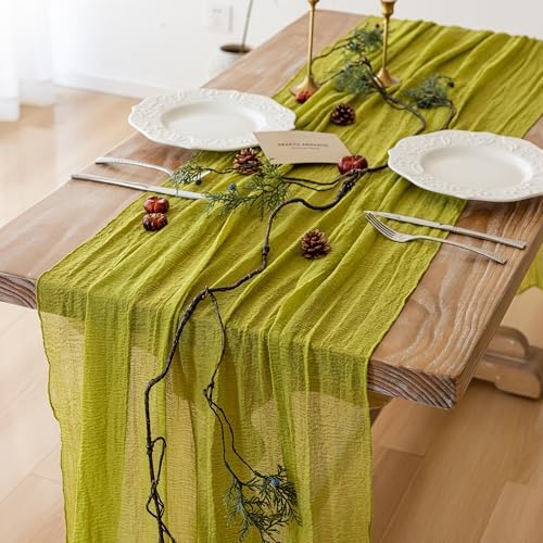 Moss Green Cheesecloth Table Runner 120 Inches Fall Party Home Decorations by KEKETOARRANGE