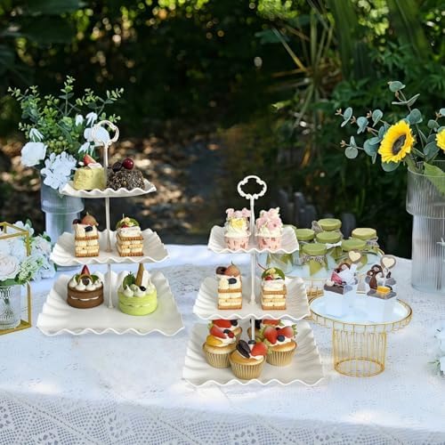 2 Pack of White Square Dessert Cupcake Stand, 3 Tiered Plastic Serving Tray - Image 7