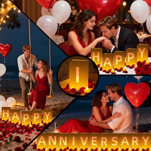 Happy Anniversary Light Up Letters, Include Light up Letters, with Tea Lights Candles, Latex Balloons, Aluminum Balloons and Rose Petals, Anniversary and Valentines' Day Decorations for Women - Image 4