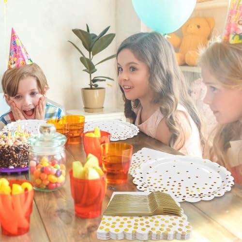 White and Gold Paper Plates and Napkins Party Supplies - Image 4