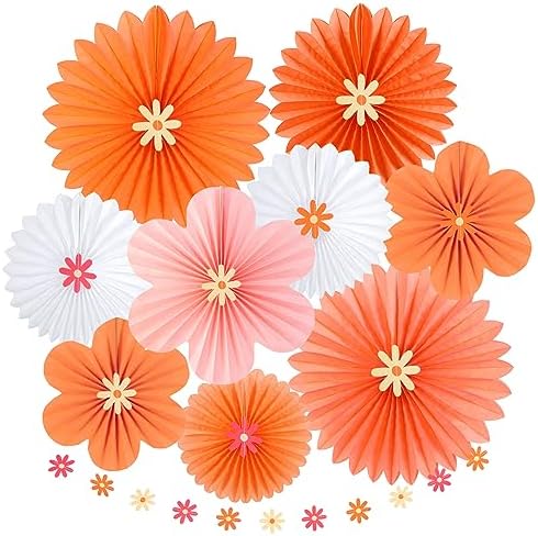 SUNBEAUTY Pink and Orange Party Decorations, Paper Flowers Decoration Fans by SUNBEAUTY