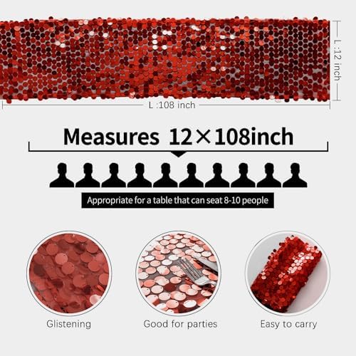 Pufogu Burgundy Glitter Premium Sequin Table Runner, 12" x 108", Rectangle, Multi-Purpose for Halloween, Christmas, Wedding, Birthday, Banquet Decor (1 Pack) - Image 4