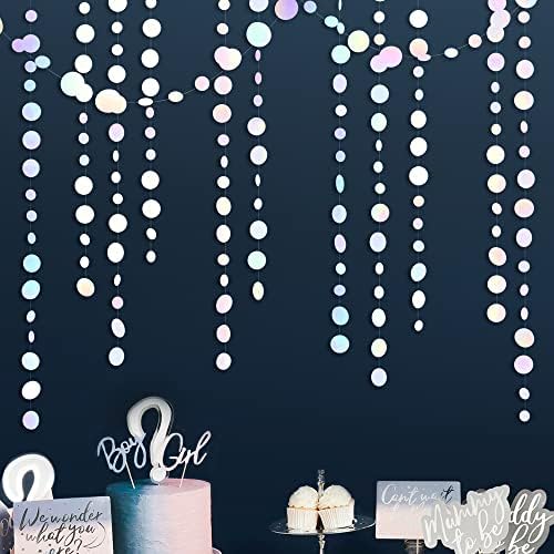 46 Ft White Iridescent Circle Dots Garland Hanging Holographic Polka Dots Streamer for Birthday Bachelorette Engagement Wedding Bridal Shower Galaxy Pastel Winter Christmas Party Decorations Supplies - Image 4