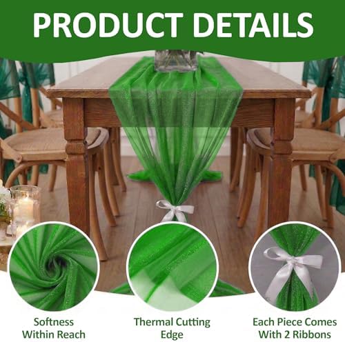 Pack of 15 Chiffon Table Runners 29 x 120 Inch, 14FT Long - Green - Image 5