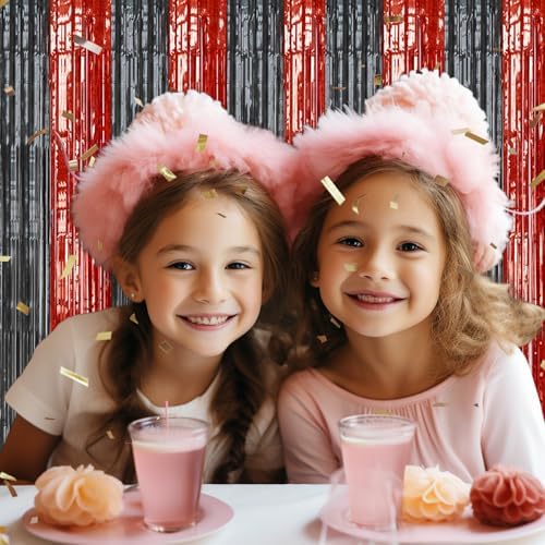 DECOCKRAT 2 Pack Foil Fringe Backdrop - Red&Black Shiny Tinsel Curtains for Party Decoration/Photo Booth Props - 3.3x6.6 FT Metallic Foil Backdrop for Birthday, Wedding, Graduation, Christmas. - Image 5