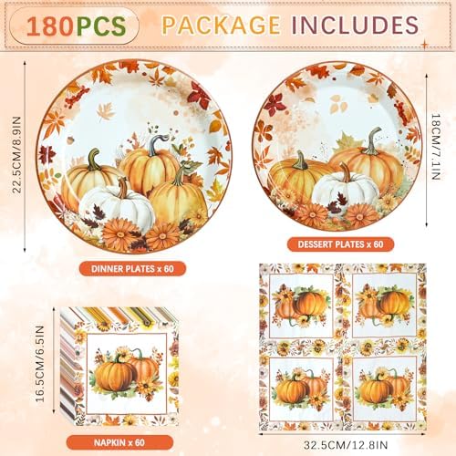 180 Pcs Fall Paper Plates and Napkins Party Supplies,Serve 60 - Image 2