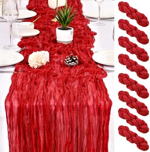 8 Pack Red Cheesecloth Table Runner 17x108 inch Boho Gauze Cheese Cloth Table Runners for Wedding Party Baby Bridal Shower Home Decor by Unknown