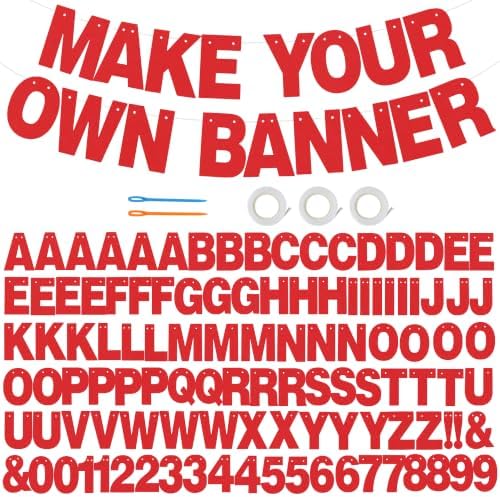 BEISHIDA 116 PCS A-Z DIY Letter Banner Kit Make Your Own Banner Including 111 Letters and Numbers 3 Rope and 2 Threading Device,Customized for Birthday Graduation Wedding Decor Matte Red by Beishida