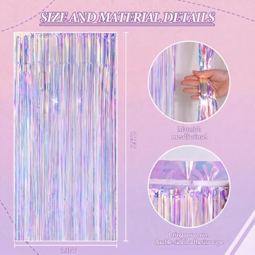 DECOCKRAT 3 Pack Foil Fringe Backdrop - Iridescent Shiny Tinsel Curtains for Party Decoration/Photo Booth Props - 3.3x8.2 FT Metallic Foil Backdrop for Birthday, Wedding, Graduation, Christmas. - Image 2
