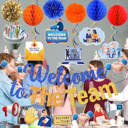 Welcome To The Team Banner, Welcome Banner Garland Hanging Swirls Paper Flowers Honeycomb Balls, Welcome Decorations for Employee Office Coworker Teacher Colleague Staff - Image 6