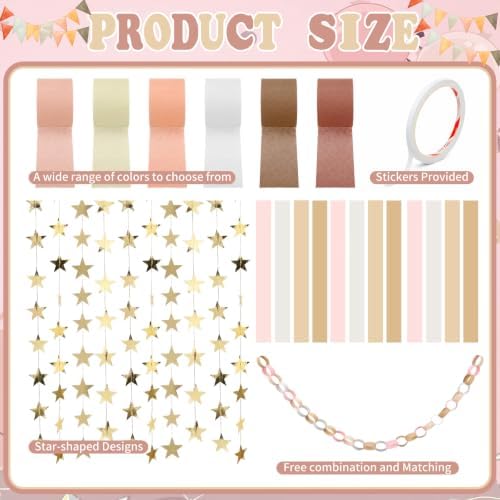 Frienda Paper Chain Strips Streamers Garland Set, Dusty Rose, Colorful - Image 3