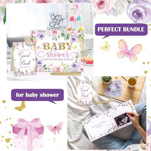 Fuyoooo 27 Pcs Baby Shower Guest Book, Butterfly Floral with Gold Pen - Image 6