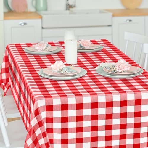 4Pack Plastic Table Cloth Ddisposable, 54" x 108" Table Cloth Rectangle Table, Waterproof Red and White Checkered Tablecloth, Outdoor Picnic Table Cover for Birthday Party Gathering Holiday Dinner - Image 5