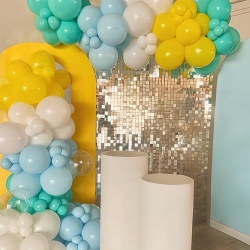 Blue Yellow Balloons Arch Garland Kit, 114Pcs Cartoon Style Light Blue Lemon Yellow Teal Green Latex Balloon Set with Long Balloon for Sea Theme Kids Birthdays Baby Shower Party Decorations - Image 5