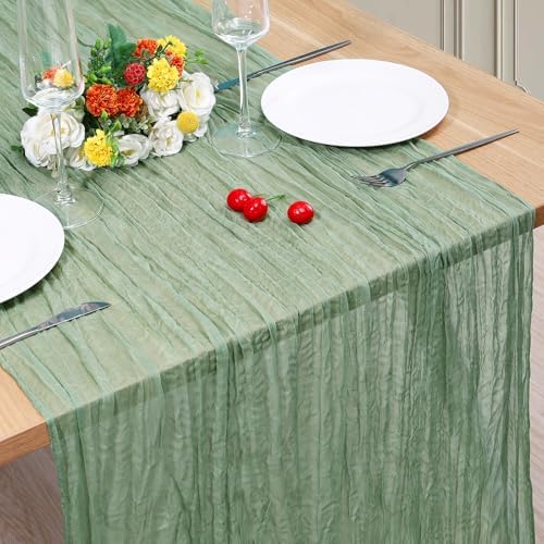 1 Pack Cheesecloth Table Runner 10Ft Christmas Gauze Boho Table Runners for Wedding Decor Bridal Shower Decorations Baby Shower Party(35" x 120") by Home