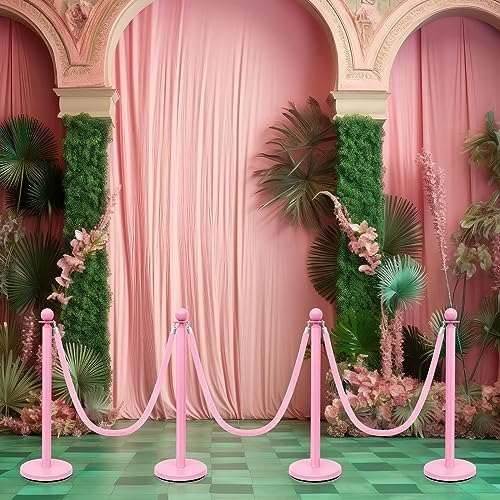 4 Pcs Crowd Control Barrier Stanchions and Velvet Rope, 38 Inch, Pink - Image 7