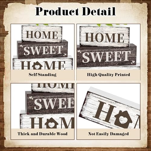 4 Pcs Home Farmhouse Wooden Tiered Tray Decor, Eucalyptus Leaves Retro Rustic Table Centerpiece Decorations Gifts for Home Kitchen Mantel Table Shelf Office - Image 4