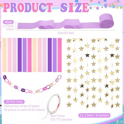 Frienda Paper Chain Strips Streamers Garland Set,Pink Purple,Colorful - Image 3