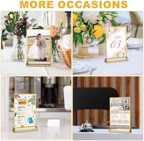 EHWINE 12 Pack Acrylic Sign Holder 5.5 x 8.5, Double Sided Gold Picture Frame Stand up Table Top Sign Holders, Clear Display Stand Menu Flyer Holder for Wedding Party - Image 4