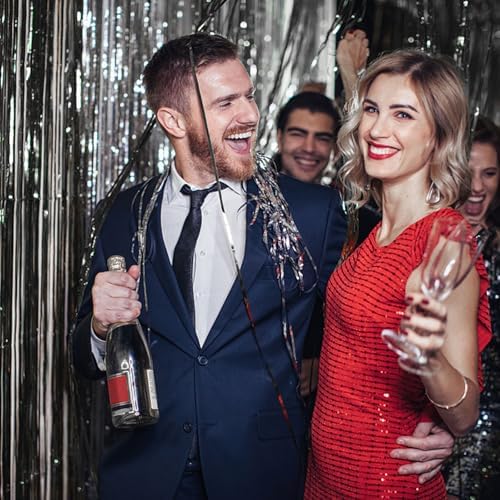 5 Pack Foil Curtain Backdrop Black Metallic Tinsel Foil Fringe Curtains Photo Booth Props for Birthday Wedding Engagement Baby Shower Bachelorette Christmas Holiday Celebration Party Decorations - Image 4
