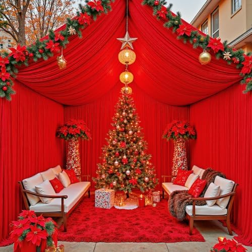 4 Panels 5ft(W) x 20ft(L) Red Ceiling Drapes for Christmas Parties by PartyVillage