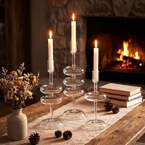 LemonRoad Glass Taper Candlestick Holder Set of 3, Table Decor, Clear - Image 6