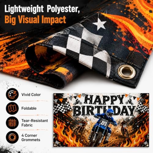 Dirt Bike Birthday Backdrop, 71 x 43 Inch Motocross Party Banner - Image 2