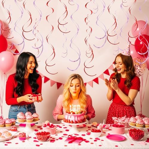 BEISHIDA 20Pcs Red Pink Hanging Swirls Valentine Girl Birthday Decorations - Image 5