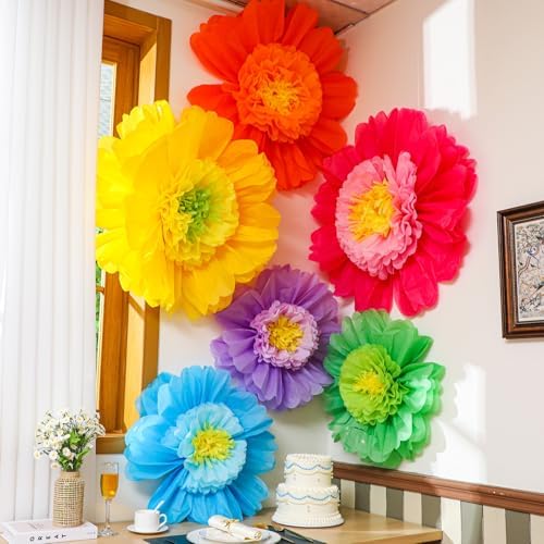 Giegxin 6 Pcs 31.5", 24" Mexican Giant Tissue Paper Flower for Wall Pom Pom - Image 5