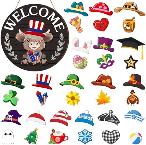 Vicenpal 35 Pcs Fall Interchangeable Highland Cow Welcome Sign, Black by Vicenpal