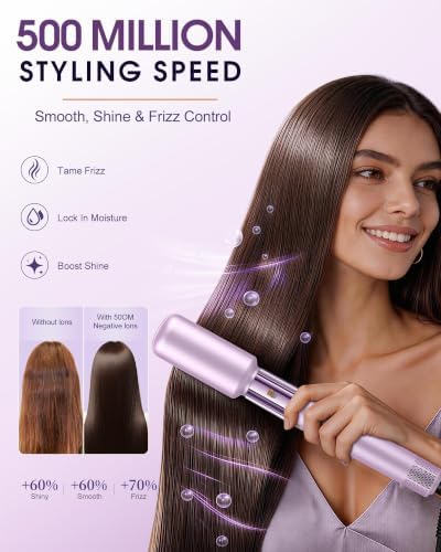 6-in-1 Hot Air Brush & Hair Dryer, 110,000 RPM High-Speed Ionic Blow Dryer Ionic Auto Curlers, Detachable Tools, 90° Rotating Handle for Fast Drying, Curling, Straightening & Volumizing All Hair Types - Image 4