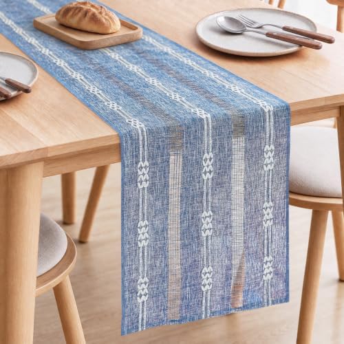 Rustic Linen Farmhouse Table Runner, Woven Boho Table Runner 13" × 90" by WeavingComfortHome