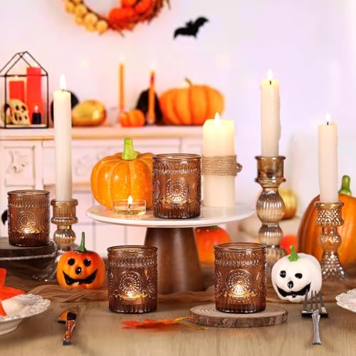 Amber Votive Candle Holders Set of 36- Glass Tea Lights Candle Holders Bulk - Image 5