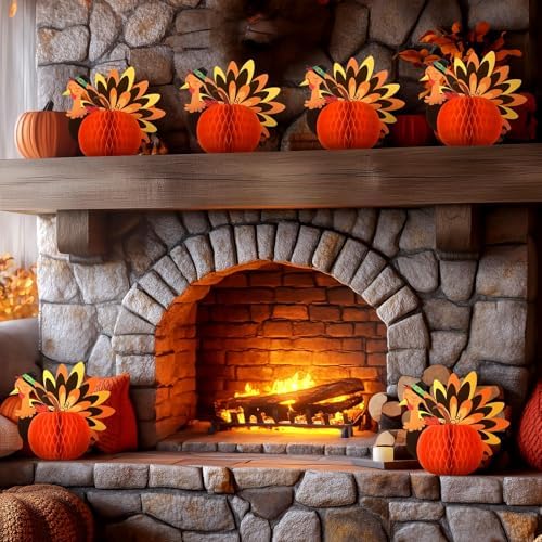Fourluoo 12 Pcs Fall Thanksgiving Table Decor Turkey Honeycomb Centerpiece - Image 2