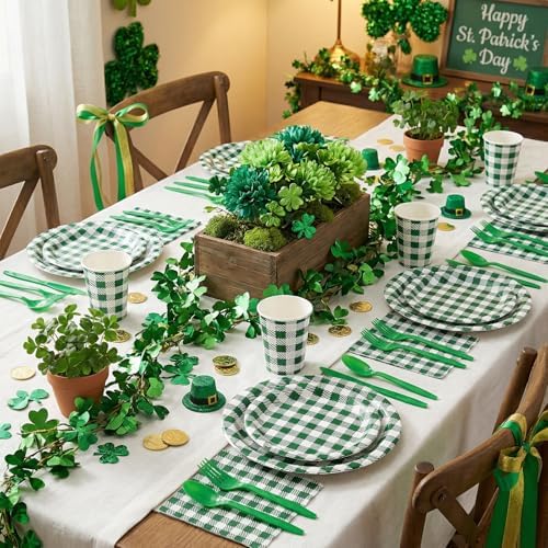 175 Pcs Green Gingham Party Supplies Set For 25 Guests - Image 5