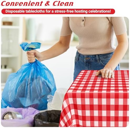 4Pack Plastic Table Cloth Ddisposable, 54" x 108" Table Cloth Rectangle Table, Waterproof Red and White Checkered Tablecloth, Outdoor Picnic Table Cover for Birthday Party Gathering Holiday Dinner - Image 6